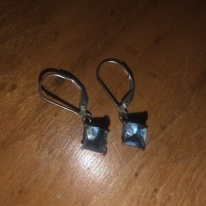 925 Sterling Silver Ladies Dangle Earrings With Blue Stone
